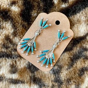 Sterling silver Native American Zuni petit point earrings NEW Turquoise